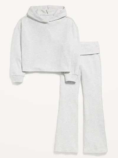 CozePlush Pullover Hoodie and Flare-Leg Pants Set for Girls
