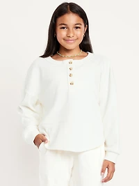 CozePlush Oversized Thermal-Knit Henley Top for Girls