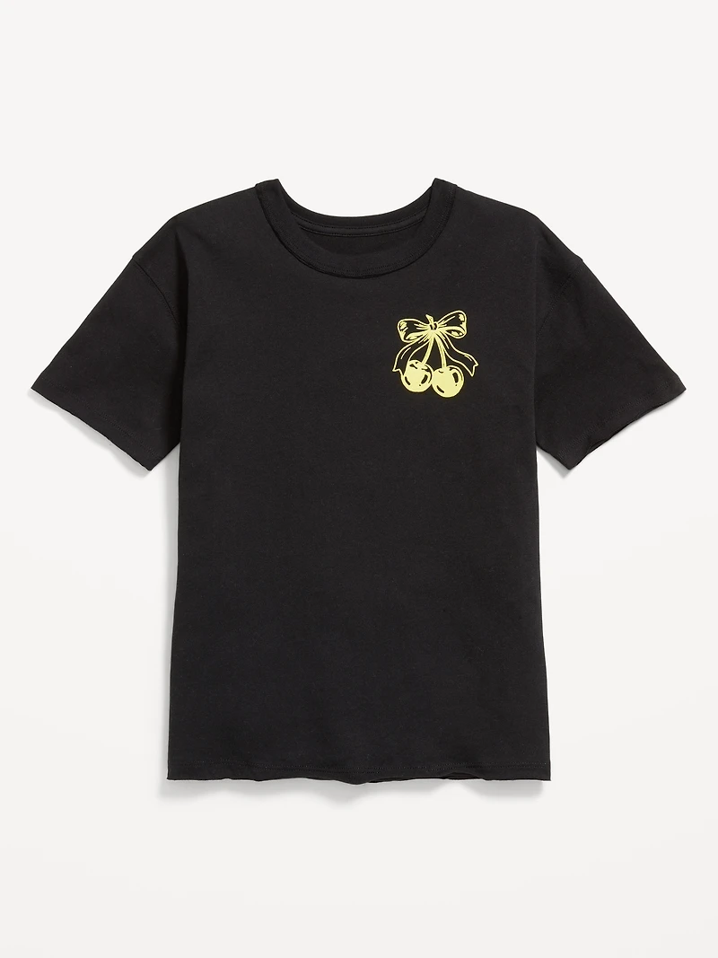 Oversized Short-Sleeve Graphic Raw-Edge T-Shirt for Girls