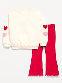 Crew-Neck Sweatshirt and Flare Leggings Set for Toddler Girls