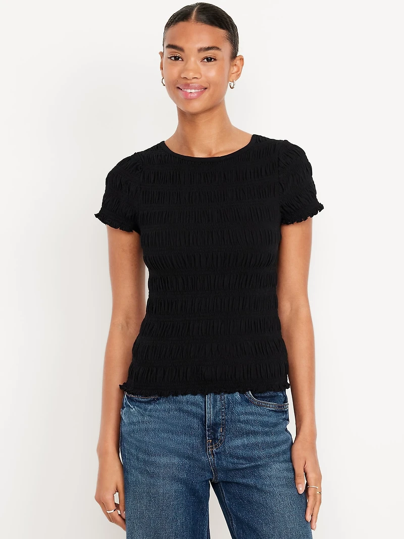 Slit-Neck Smocked Top