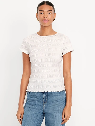 Slit-Neck Smocked Top