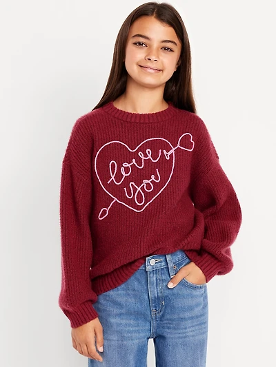 Oversized Valentine's Day Graphic Sweater for Girls