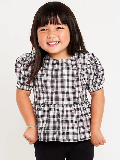 Puff-Sleeve Plaid Peplum Top for Toddler Girls
