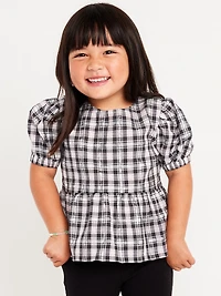 Puff-Sleeve Plaid Peplum Top for Toddler Girls