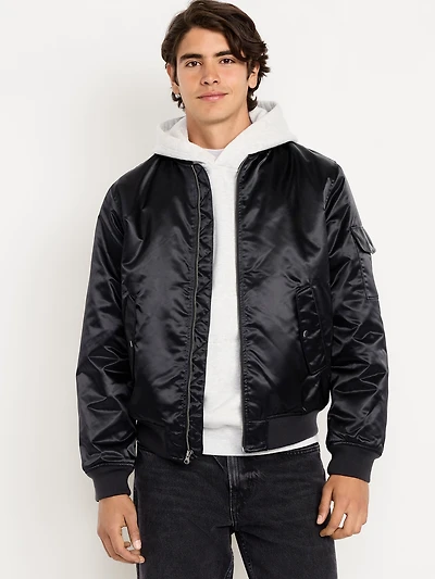 Satin Zip Utility Bomber Jacket