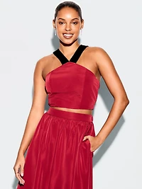 The Occasion by Old Navy Taffeta Cropped Halter Bow Top