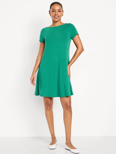 Short-Sleeve Mini Swing Dress