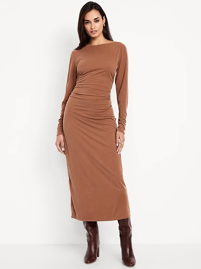 Boat-Neck Ruched Maxi Dress