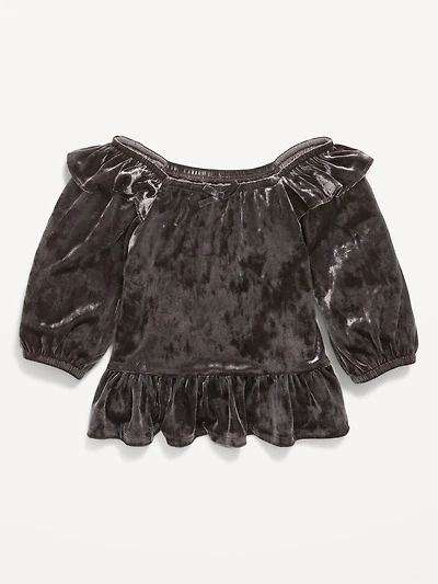 Ruffled Velvet Peplum Top for Toddler Girls