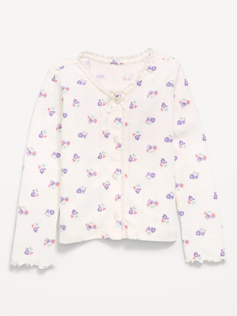 Long-Sleeve Pointelle Button-Front Top for Toddler Girls