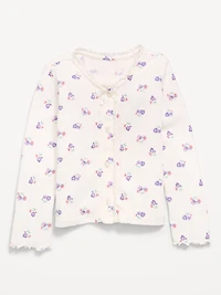 Long-Sleeve Pointelle Button-Front Top for Toddler Girls