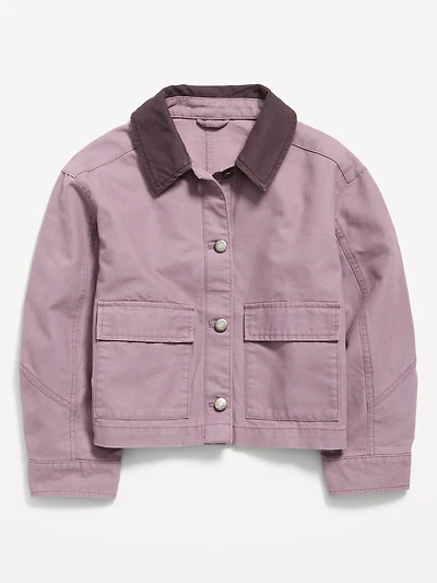 Canvas Cropped Utility Barn Jacket for Girls