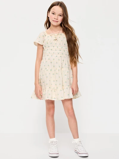 Printed Short-Sleeve Fit & Flare Dress for Girls