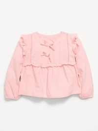 Long-Sleeve Crinkle Lace-Trim Top for Toddler Girls