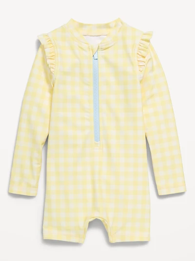 Printed Zip-Front Rashguard Romper Swimsuit for Toddler & Baby