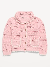 Long-Sleeve Scalloped Trim Cardigan Sweater for Toddler Girls
