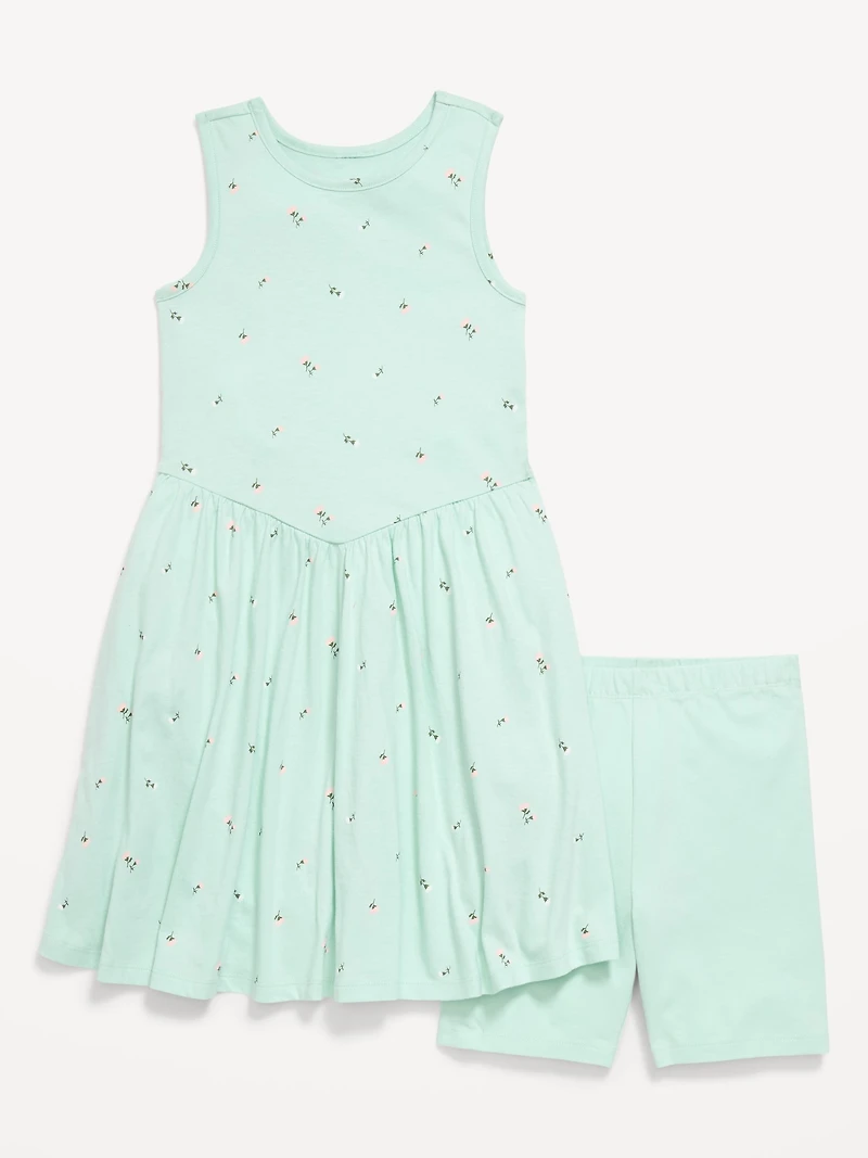 Sleeveless Fit and Flare Dress & Biker Shorts Set for Girls