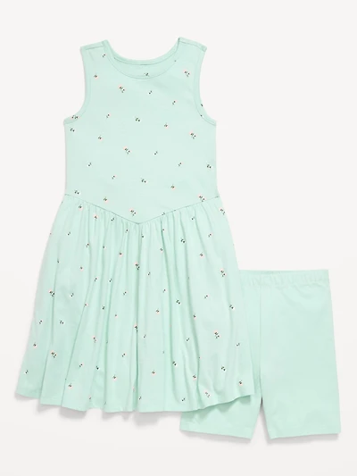 Sleeveless Fit and Flare Dress & Biker Shorts Set for Girls