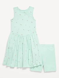 Sleeveless Fit and Flare Dress & Biker Shorts Set for Girls
