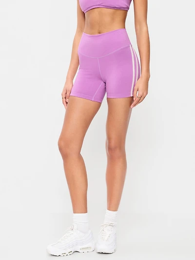 High-Waisted PowerChill Side-Stripe Biker Shorts -- 5-inch inseam