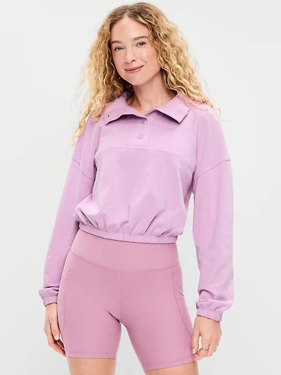 Button-Up Funnel-Neck Sweatshirt