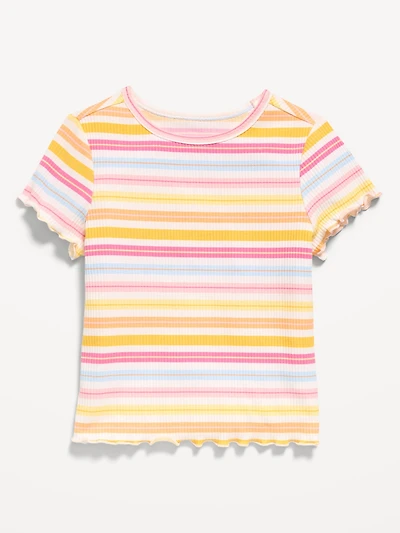 Printed Short-Sleeve Lettuce-Edge T-Shirt for Toddler Girls