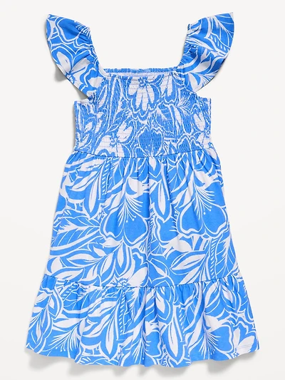 Printed Fit and Flare Smocked Dress for Girls