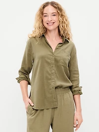 Linen-Blend Loose Button-Down Shirt