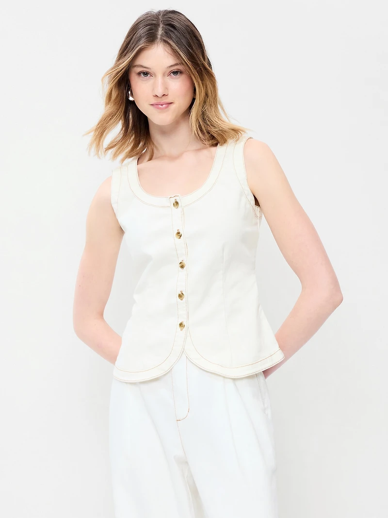 Sleeveless Longline Denim Vest