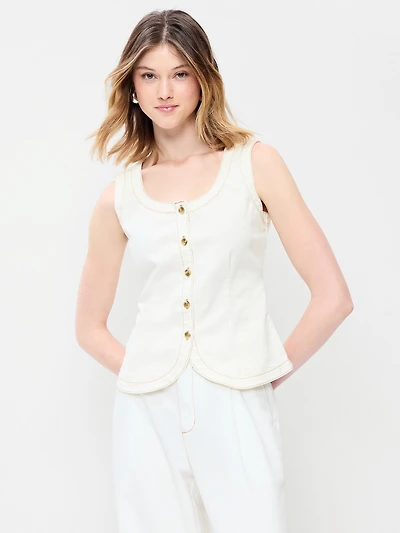 Sleeveless Longline Denim Vest