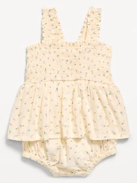 Printed Ruffled Smocked Romper for Baby