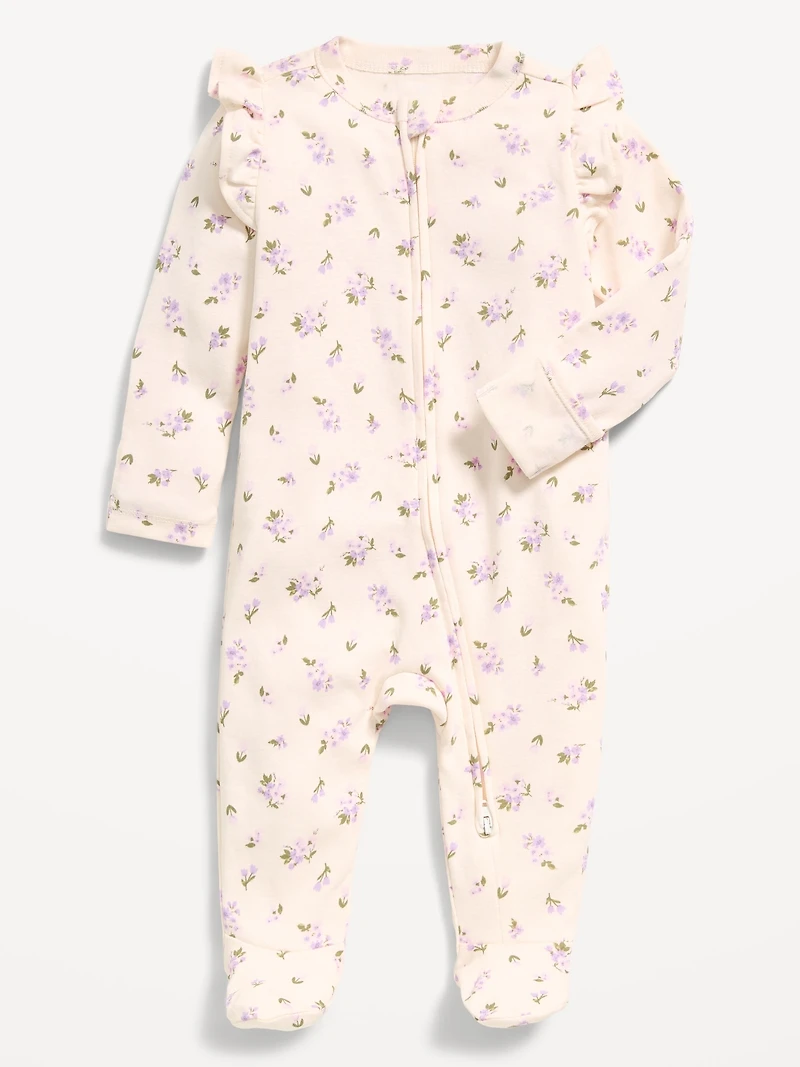 Ruffle-Trim 2-Way-Zip Sleep & Play Footed One-Piece for Baby