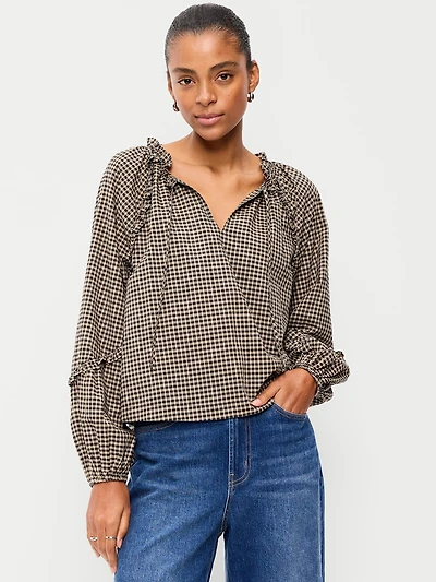 Long-Sleeve Ruffle Trim Top