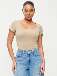 Hug Double-Layer Scoop-Neck Top