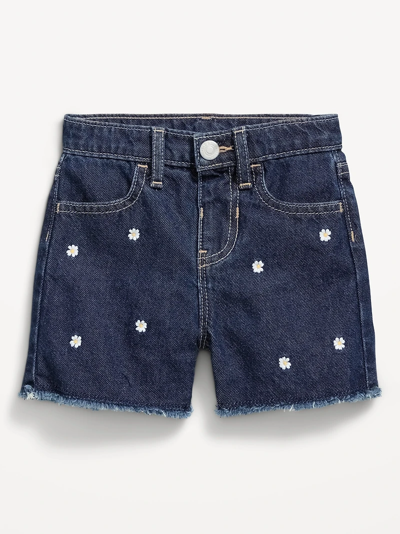 Embroidered Frayed-Hem Jean Shorts for Toddler Girls