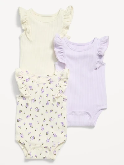 Ruffle-Trim Ribbed Bodysuit 3-Pack for Baby