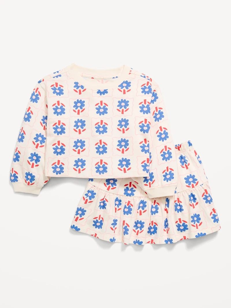 Printed Long-Sleeve Top and Skirt Set for Toddler Girls