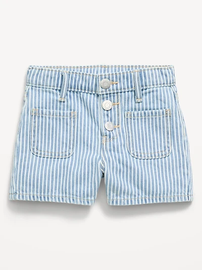 High-Waisted Striped Mariner Jean Shorts for Toddler Girls