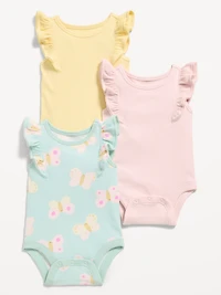 Ruffle-Trim Ribbed Bodysuit 3-Pack for Baby
