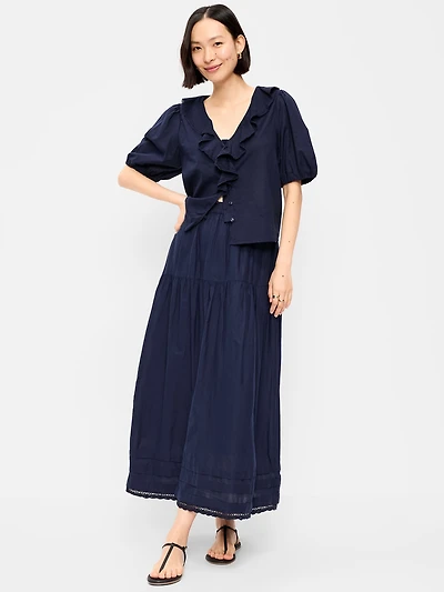 Lace-Trim Maxi Skirt