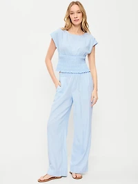 High-Waisted Linen-Blend Super Wide-Leg Pants