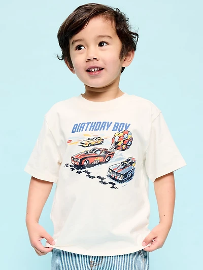 Oversized Short-Sleeve Birthday Graphic T-Shirt for Toddler Boys