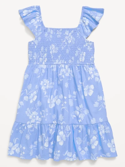 Printed Smocked Fit and Flare Dress for Girls
