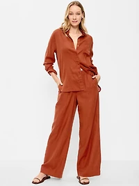 High-Waisted Linen-Blend Super Wide-Leg Pants