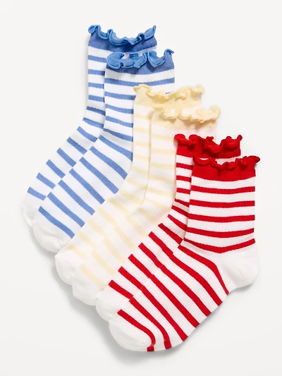 Ruffle Quarter-Crew Socks 3-Pack for Girls
