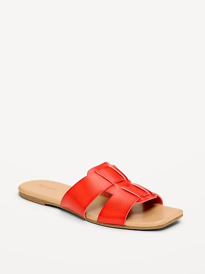 Faux-Leather Slide Sandals