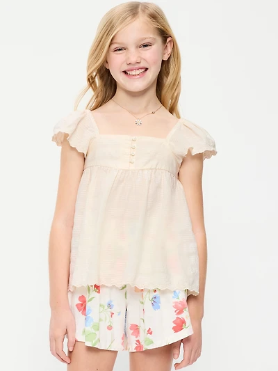 Flutter-Sleeve Textured Top for Girls