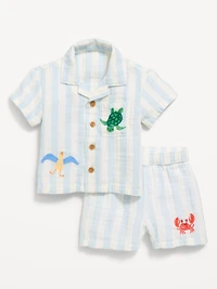 Printed Double-Weave Shirt and Shorts Set for Baby