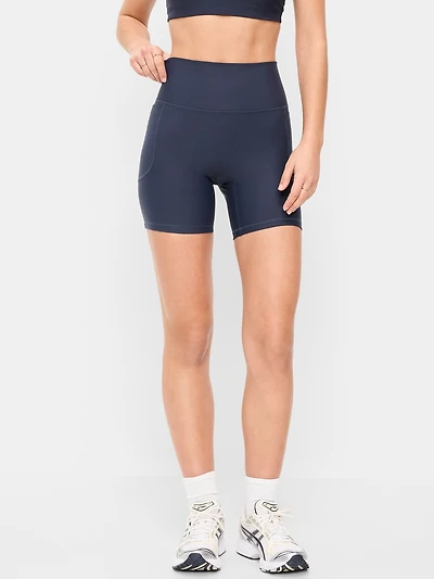 Extra-High Waisted PowerSoft Boundless Pocket Biker Shorts-- 6-inch inseam - No Front Seam